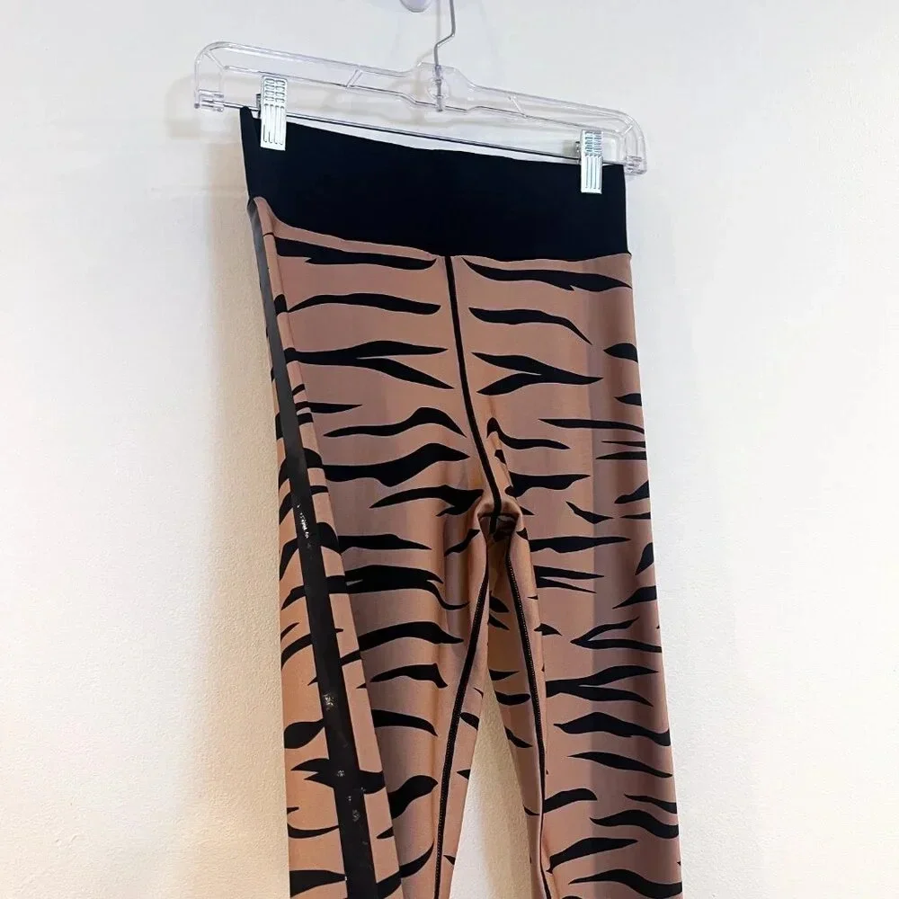 Ultracor Brown Animal Print Zebra High Waist Compression Cycling Leggings Large